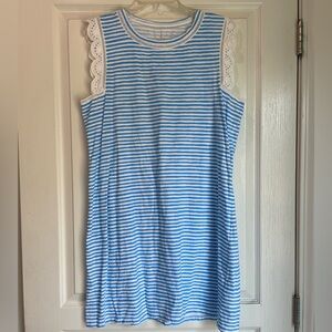 Lilly Pulitzer Agee Dress Beach Stripe Zanzibar Blue and White Size Large